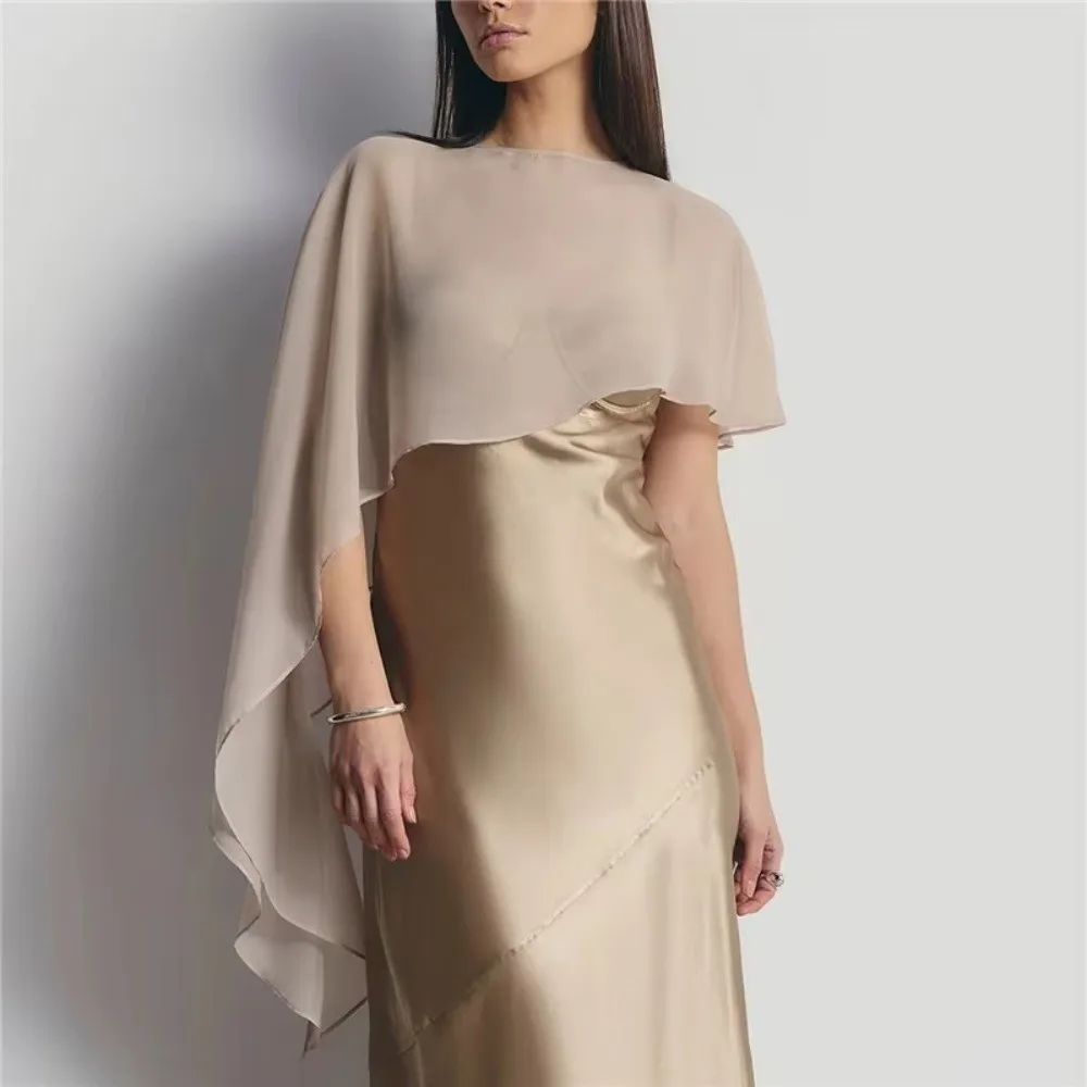 Summer Chiffon Sheer Cape Shawl Elegant Irregular Womens Cape Asymmetrical Mesh Shrug For Wedding Evening Party