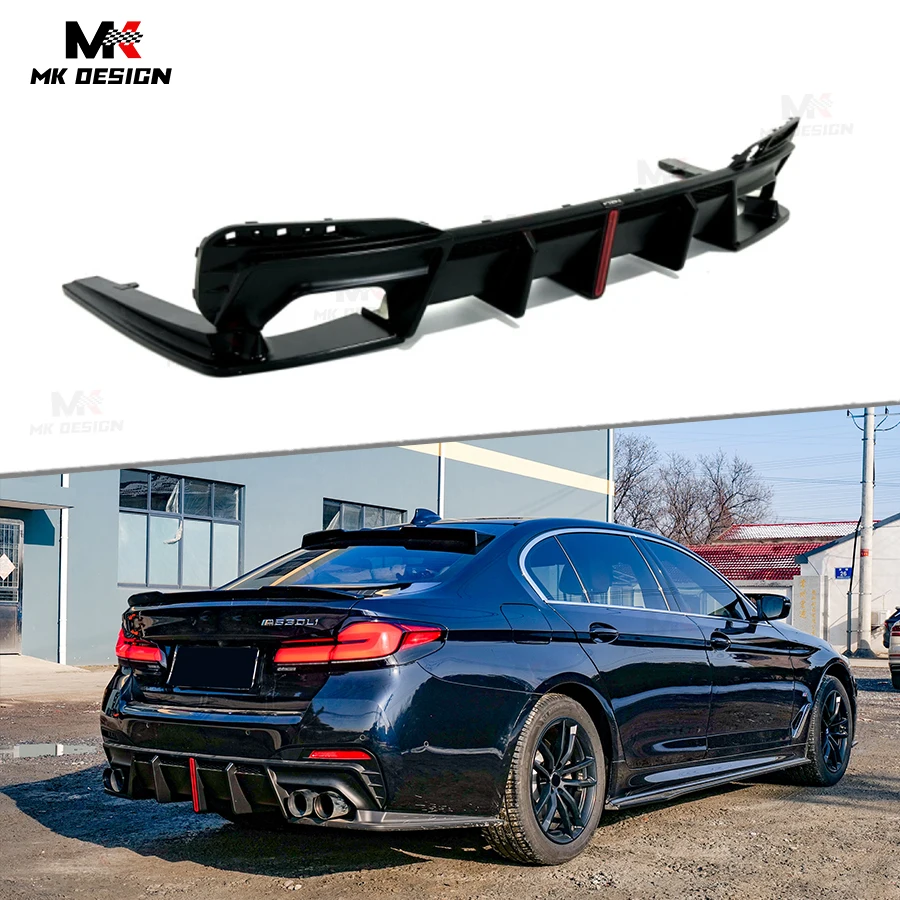 

VTEN Style PP Material Rear Diffuser W/ Light for BMW 5 Series G30 G38 2018-2023 Gloss Black Rear Bumper Lip Splitters Winglets