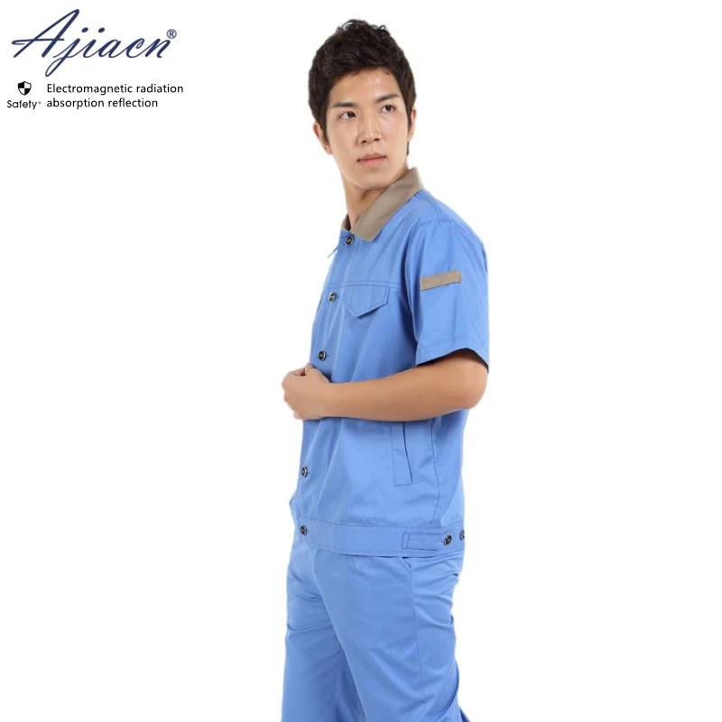 Electromagnetic radiation protective short sleeved work clothes suits Power plant, substation EMF shielding summer clothing