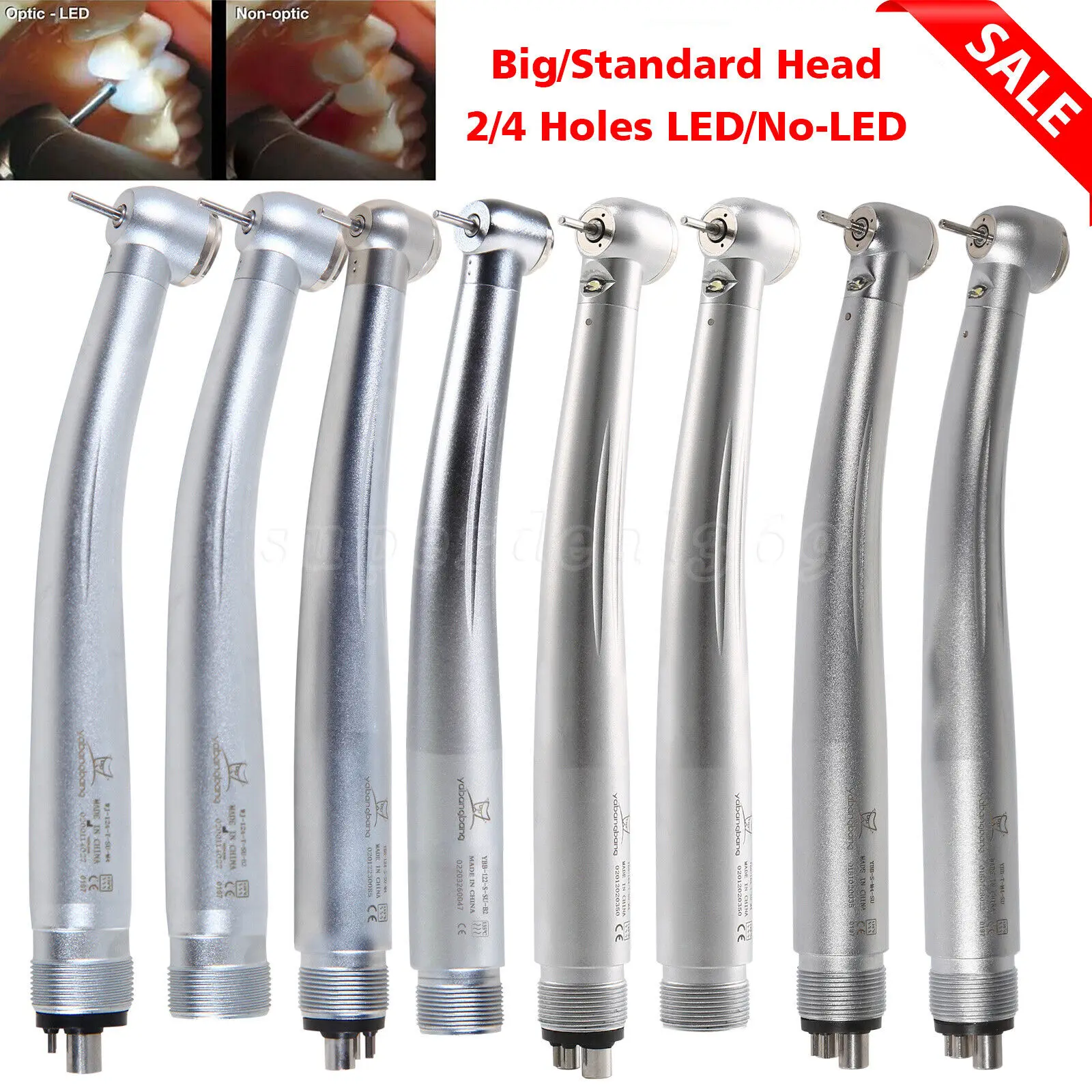 

Dental 2/4/6 Hol Fiber Optic LED/No-LED Handpiece High Speed Push Button Standard/Large Head Turbine Fit Nsk Kavo