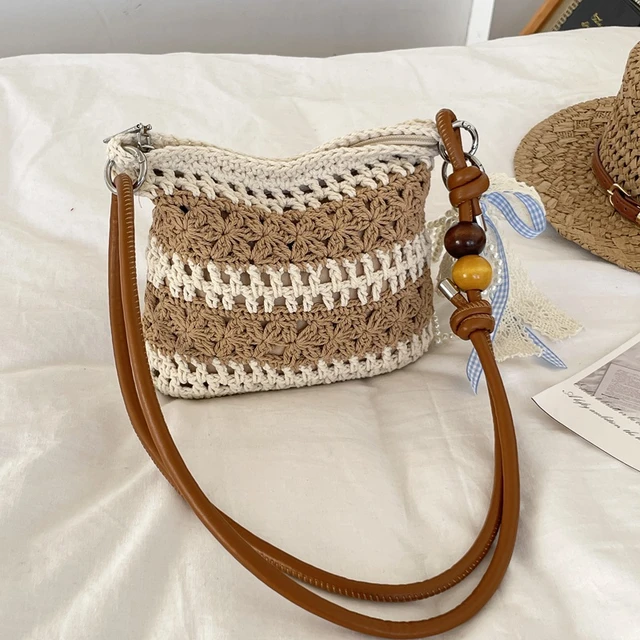 Bolso tejido a crochet de paja estilo boho para verano