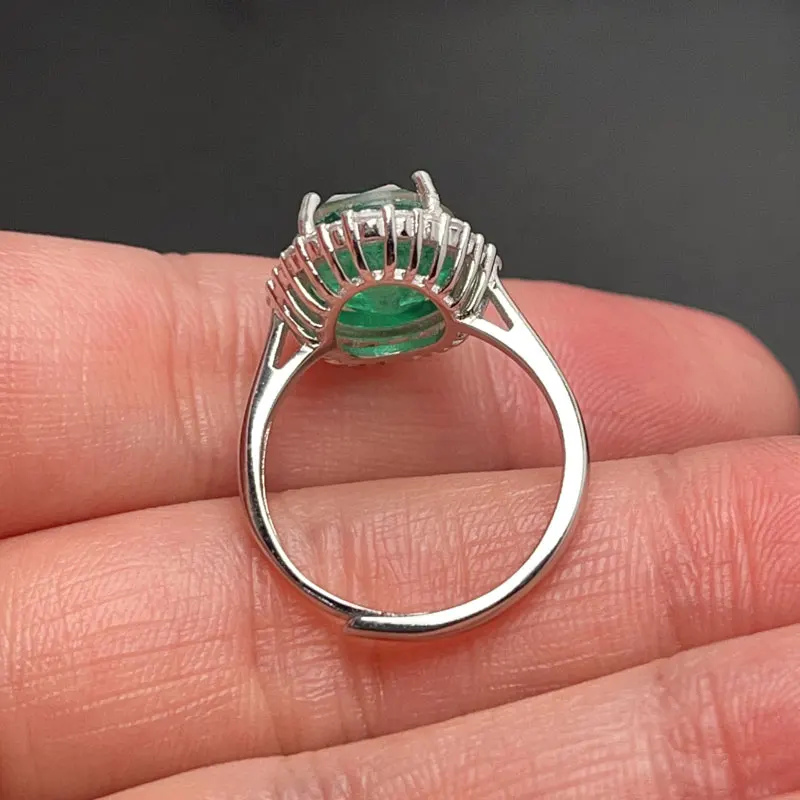 Real Sterling Silver Crystal Ring Man Made Emerald Color Gemstone Ring with Gold Plated 925 Silver Lab Created Crystal Jewelry