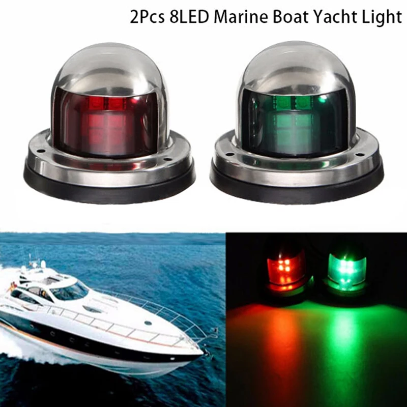 2x Marine Boat Stainless Steel Red&Green LED Signal Light Lamp Yacht