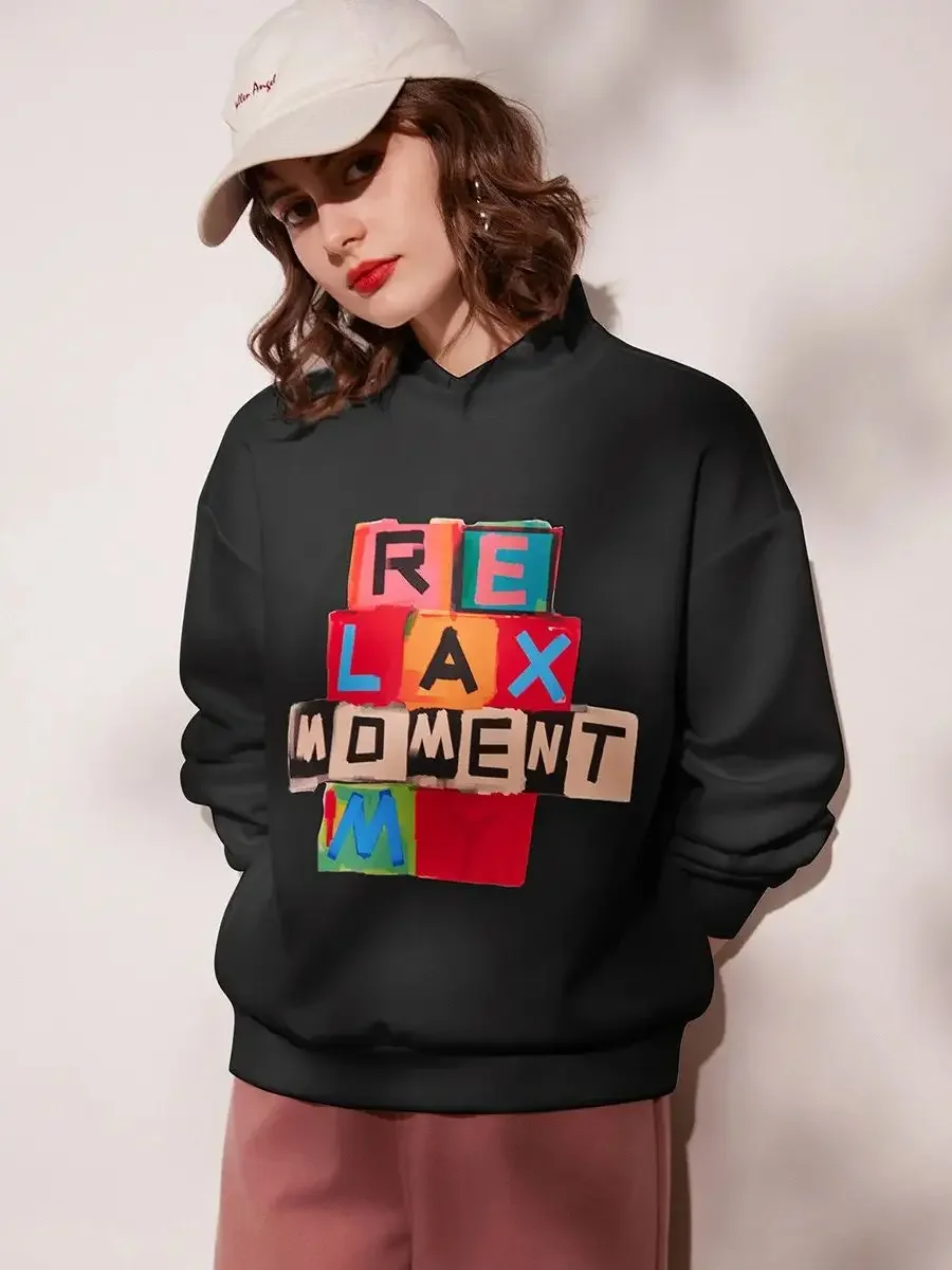 LOUIS YAO Women Sweatshirt 2024 Spring New Round Neck Long Sleeve Loose Fit Print Letter Drop Shoulder Sleeve Chic Top