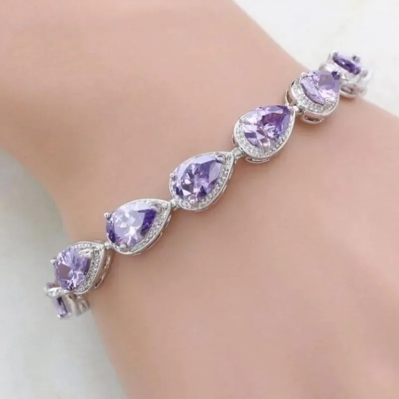 Shiny Teardrop Shape Zircon Crystal Tennis Bracelet for Women Fashion Elegant Banquet Party High Jewelry Girls Gift