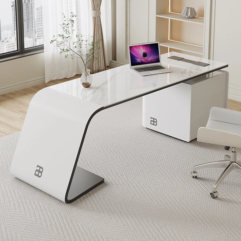 

White Modern Office Desk Reception Aesthetic Design Executive Office Desk Computer Nordic Mesa Ordenador Commercial Furniture