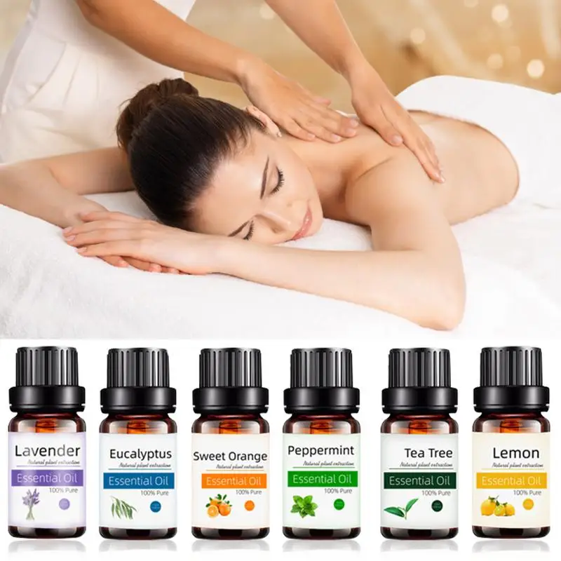 

EssentialL Oils Set 10 ml x 6 Pieces of EssentiaLl Oil Peppermint Eucalyptus Lemongrass Orange Lavender Tea Tree 100 Natural