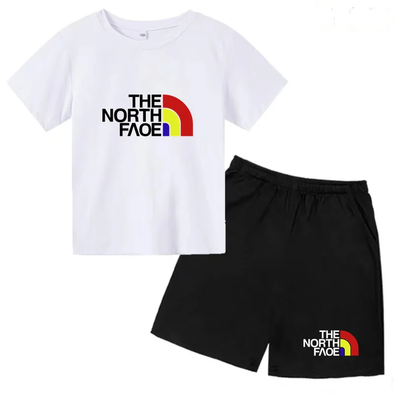 

Kids Summer T-shirt Rainbow Color Letter Print Boys Girls 3-12 Years Old Toddler Top+ Shorts 2P Casual Charming Brand Sports Set