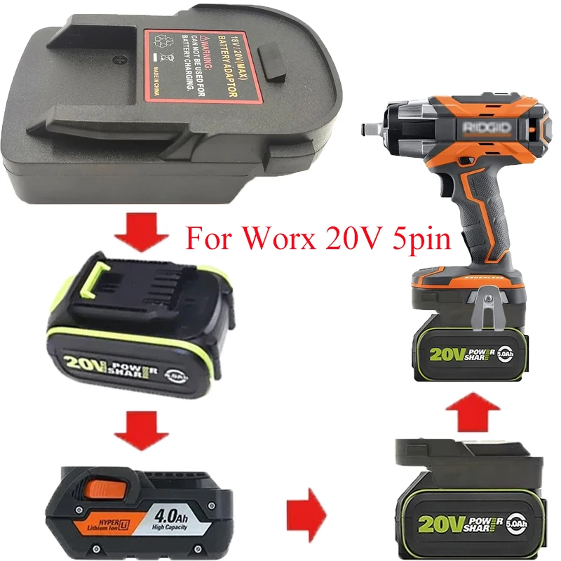 

Battery Adapter for Worx 20V 5pin Green Lithium-ion Batteries Converts Them To 18V Lithium-ion Batteries for RIDGID/AEG Tools