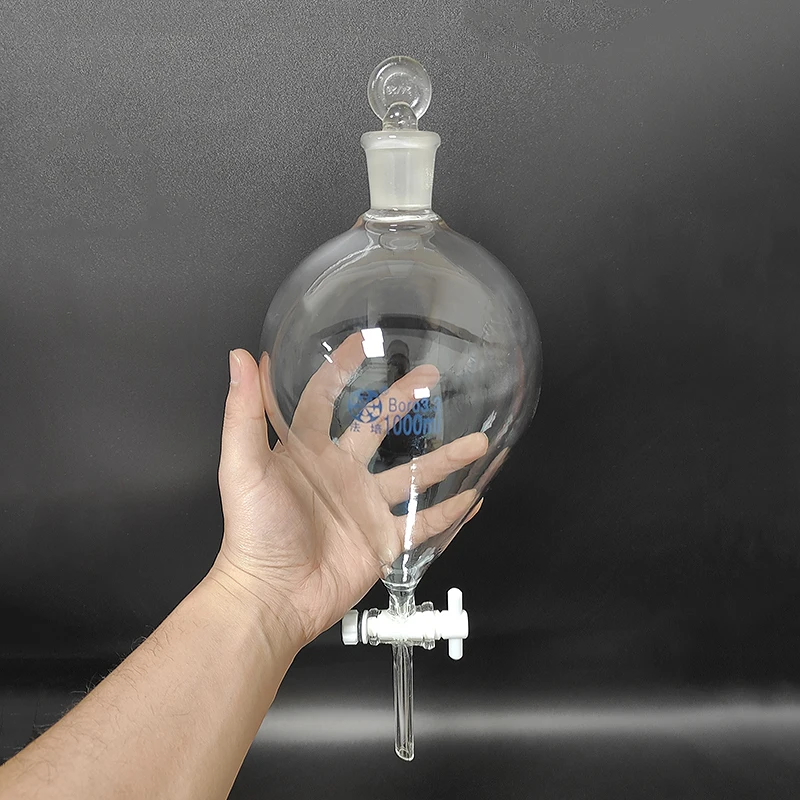 Separatory Funnel Globe Shape,Ground-in Glass Stopper 24/29, 125mL-500mL/1000mL,Spherical Separatory Funnel,PTFE Switch Valve