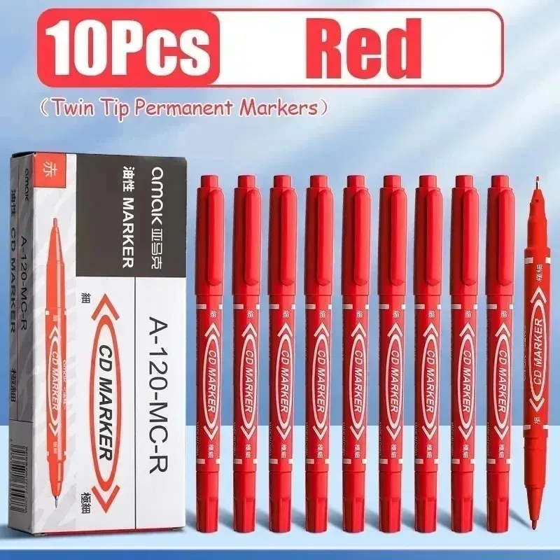 10-delige set stiften met dubbele punt, zwart/rood/blauw, ideaal voor tekenen, schetsen, schrijven en doodling