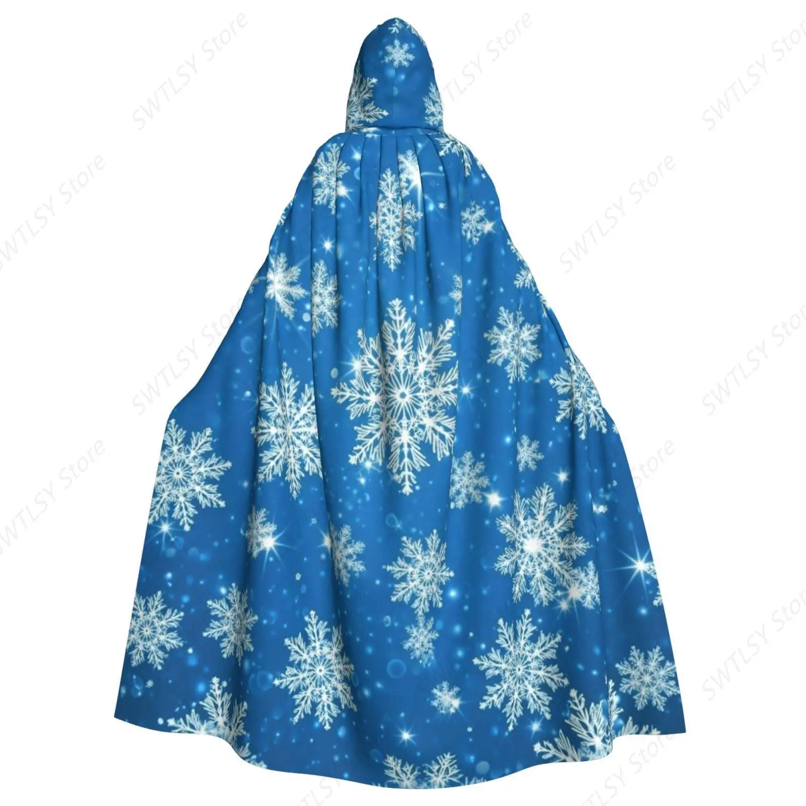 Women Men Hooded Cloak Cape Compatible with Snowflakes Art Christmas New Year Winter for Christmas Halloween Cosplay Costumes
