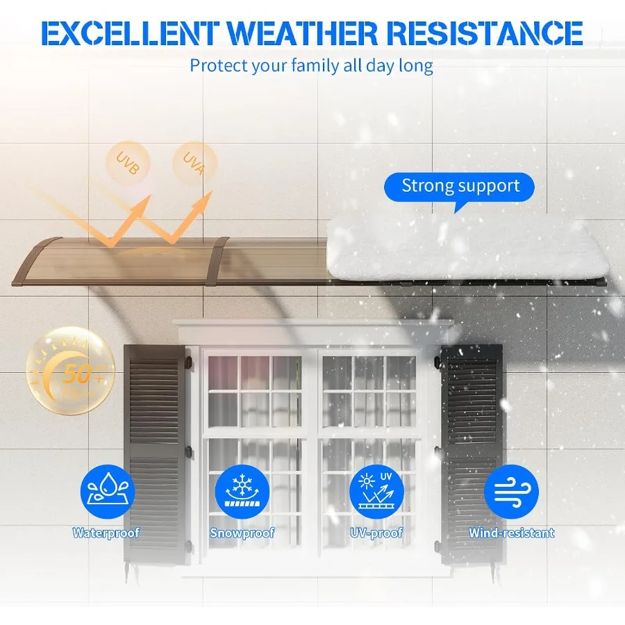 Door Awning Exterior, Polycarbonate Window Canopy ABS Bracket, Leak-Proof Sealing Front Door Rain Shelter, UV Rain Snow Protect