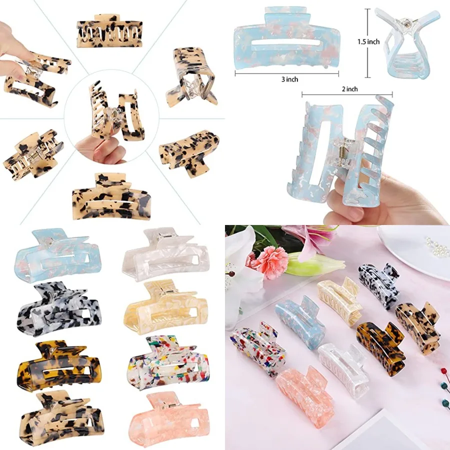 

Hair Claw Clips 8 Pack Tortoise Barrettes Rectangle Shape Clips 3 Inch Fashion Hair Clips for Women