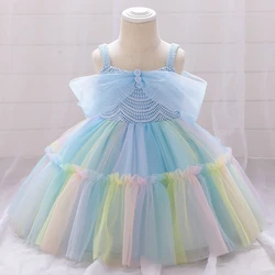 Colorful Tulle Bow Baptism Baby Girls Party Dress Infant Toddler 1st Birthday Wedding Princess Dresses for Girl Bridemaids Gown