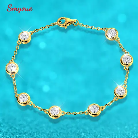 Smyoue 4/5mm 클래식 버블 Moissanite 팔찌 여성용 8 스톤 스파클링 랩 다이아몬드 테니스 팔찌 925 스털링 실버 GRA