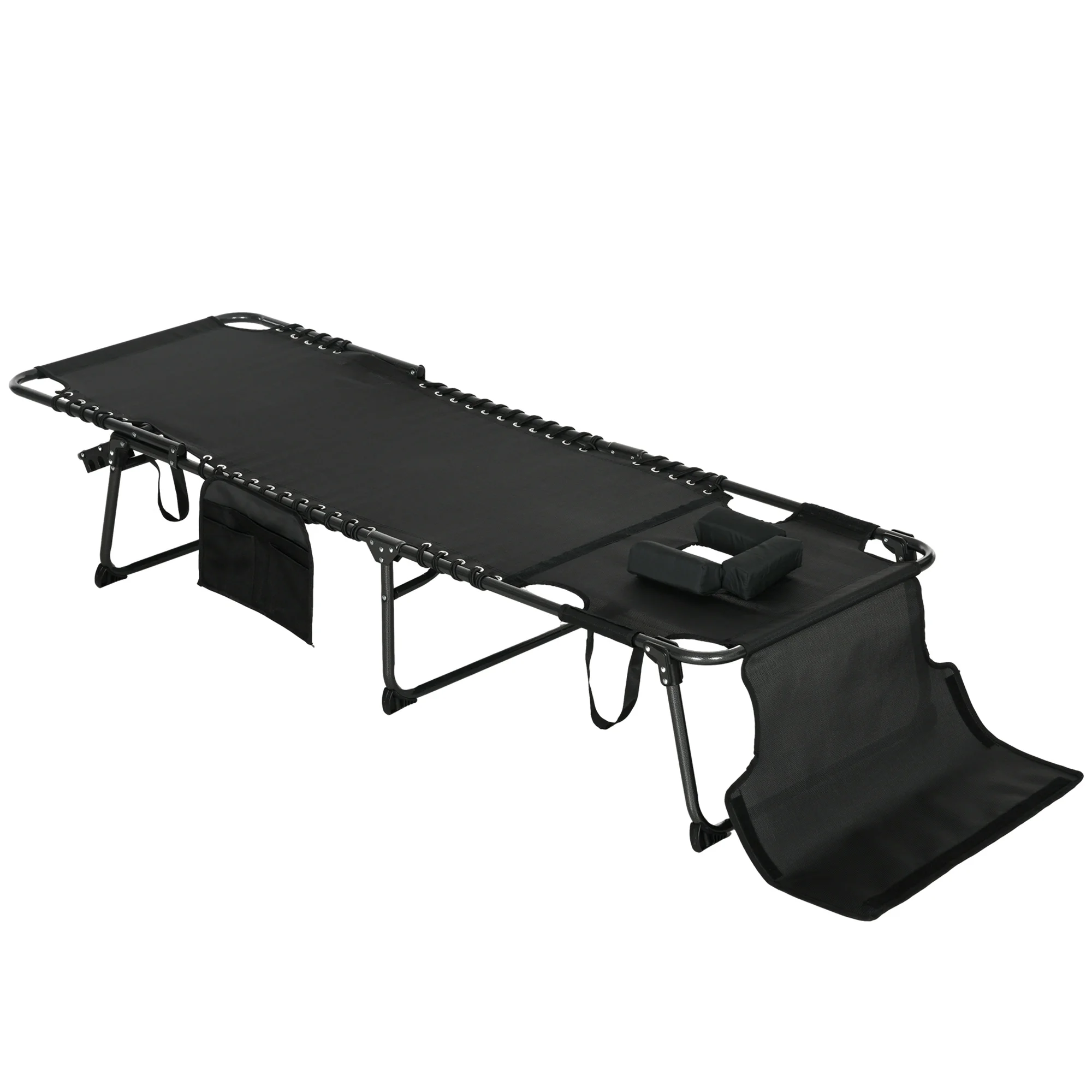 

Folding Mesh Sun Lounger with Reading Hole 5-Position Recline Side Pocket Handle Portable for Pool 264 Lbs Black Gray