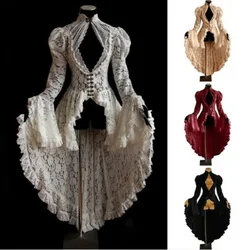 Halloween Cosplay Costumes Vintage Dress Women Medieval Gothic Lace Bandage Black Fancy Maxi Dress Vestidos Longo Dropshipping