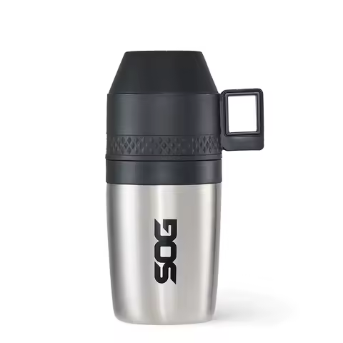 SOG 350ml Moedor de café portátil 2 em 1 com copo de aço inoxidável, moinho manual, triturador de feijão manual pequeno, suprimentos de acampamento para viagem