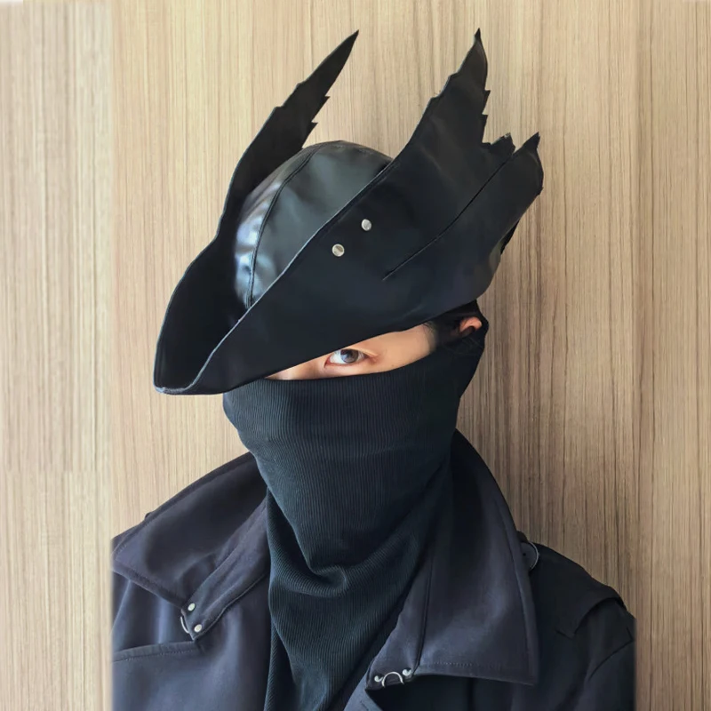 

New Unisex PU Leather Gothic Assassin Hunter Hat Cosplay Ninja Cap Vintage Medieval Dark Style Halloween Party Costume Prop Caps