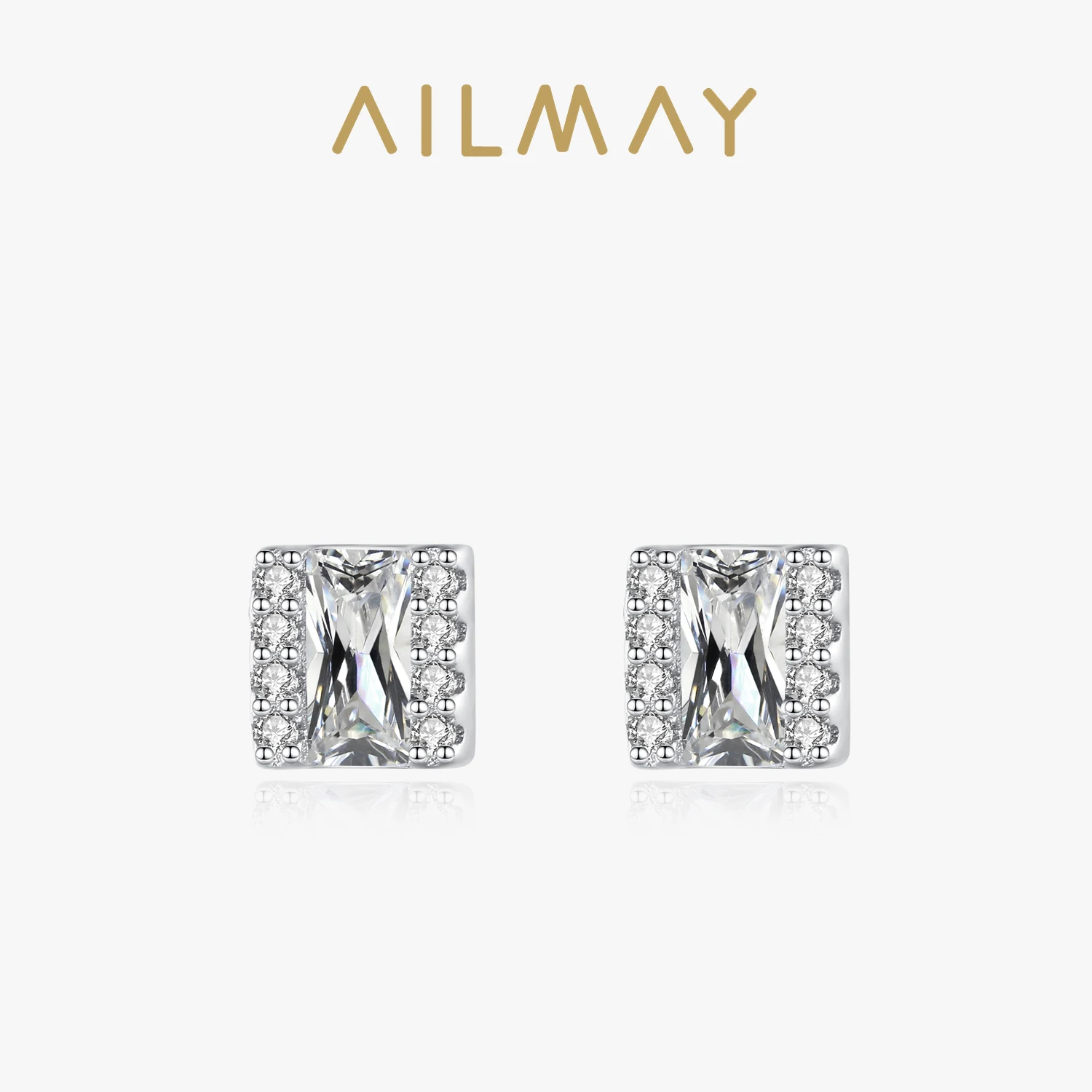 Ailmay Simple Elegant Genuine 925 Sterling Silver Square Earrings Charm Dazzling Zircon For Women Wedding Engagement Jewelry