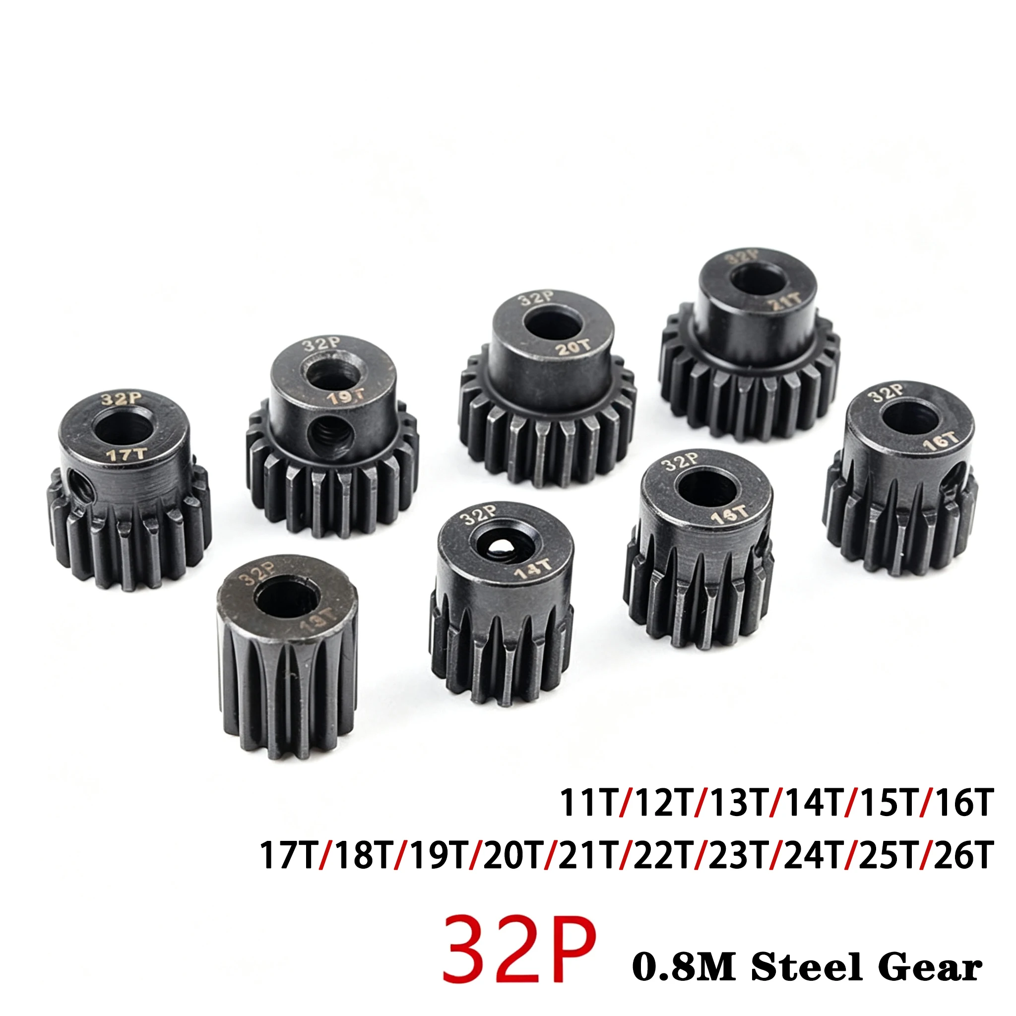 32P 5mm 11T 12T 13T 14T 15T 16T 17T 18T 19T 20T 21T 22T-26T Black Steel Metal Pinion Motor Gear For 1/10 Rc Model Car Motor