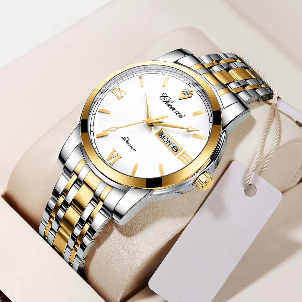CHENXI Men's Quartz Watch Premium Dual Calendar Luminous Waterproof Wristwatch Business-Style Personalized Trendy Business Watch