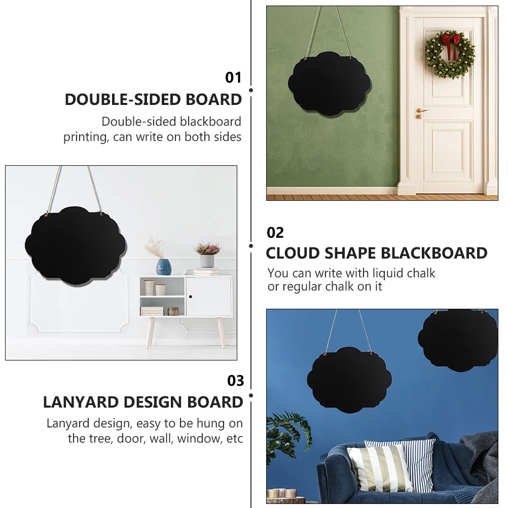 Pizarra colgante de madera con forma de nube, tableros de escritura de doble cara para pared, puerta, ventana, exhibición de notas, herramienta artística, 2 uds.
