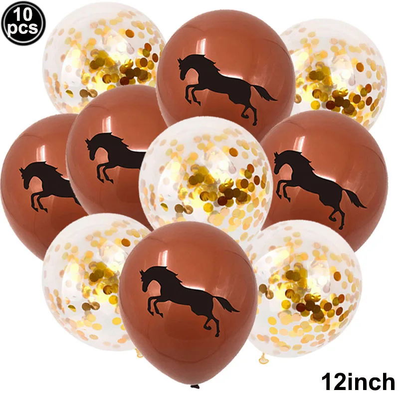 Juego de globos de caballo para decoración de fiesta, confeti, lentejuelas, papel de aluminio, látex, Aldult, vaquero, vaquera, fiesta de cumpleaños, 10 piezas