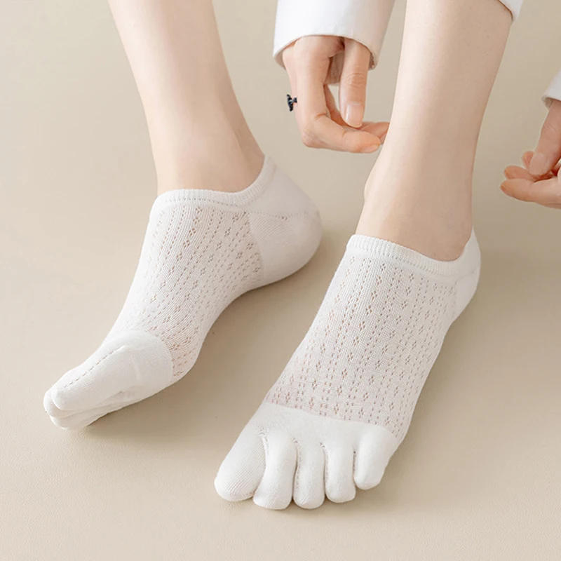 5 Pairs Thin Toe Socks Summer Women Girl Cotton Solid Mesh Breathable Cool Casual Shallow Mouth No Show Invisible 5 Finger Socks