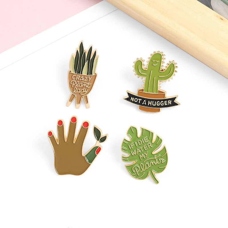 Plant Idea Enamel Pin Custom Sansevieria Monstera Cactus Hug Brooches Shirt Lapel Bag Badge Jewelry Gift for Kids Friends