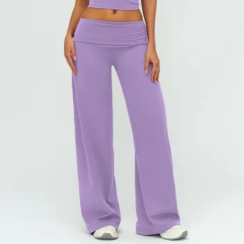 Fold-Over Wide-Leg Yoga Sweatpants 4 Casual Wide Leg Sweatpants for Women Fold Over Low Rise Flare Yoga Lounge Pants Outdoor Running Yoga Pants Gym Lounge Leggings 4