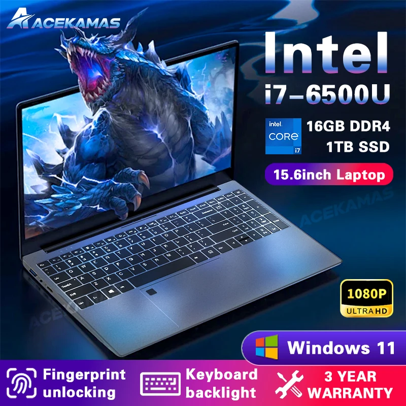 ACEKAMAS 2025 15.6 "كمبيوتر محمول Intel Core i7 6500U الكمبيوتر المحمول الألعاب ويندوز 11 برو 16GB DDR4 1 تيرا بايت SSD مكتب دراسة أجهزة الكمبيوتر المحمولة