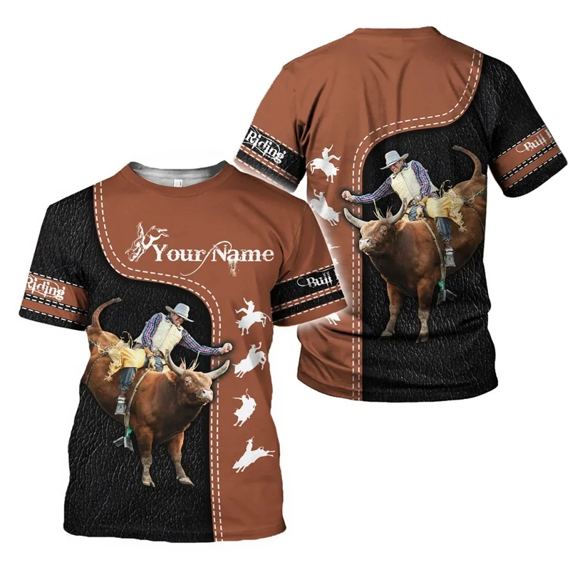 Bull Rider Graphic T Shirt for Men Top Tee Shirts Harajuku Fashion 3D Cowboy Riding Printed T-shirt Womens Clothing Short Sleeve