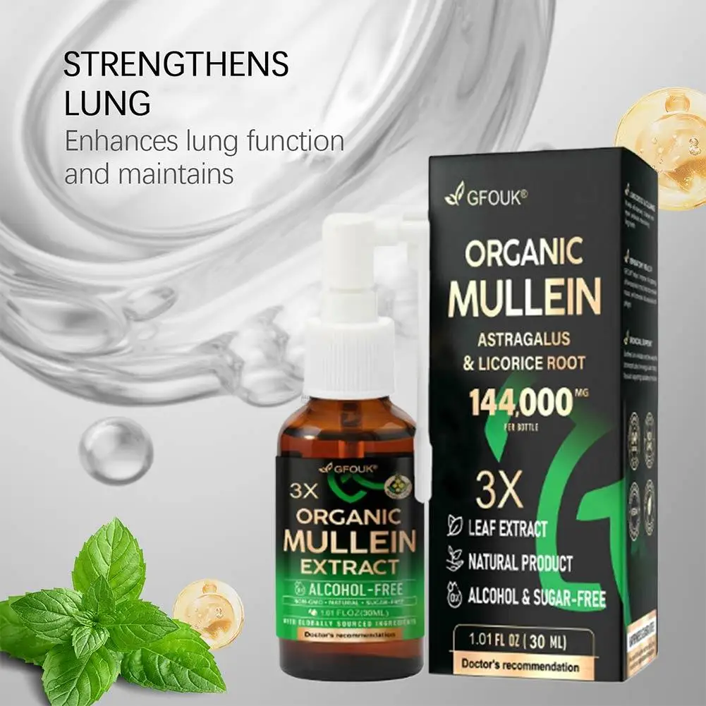 144000MG Organic Mullein Serum With Astragalus Licorice Root Mullein Extract Spray  Sugar Free Natural Respiratory Support Spray