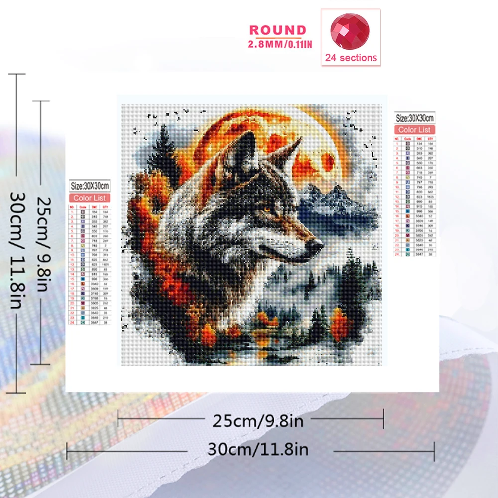 Evershine Animal Diamond Embroidery Wolf Full Square Drill Painting Mountain Rhinestones DIY Mosaic Moon Handicraft Unique Gift