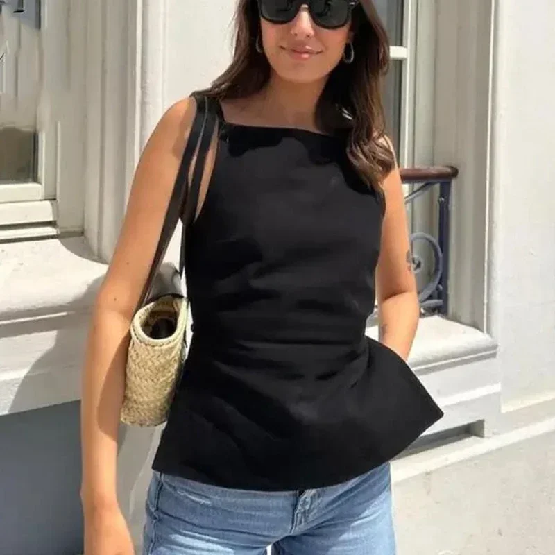 Willshela moda donna canotta senza schienale collo quadrato spalline sottili donna chic signora casual basic Mujer top canotta