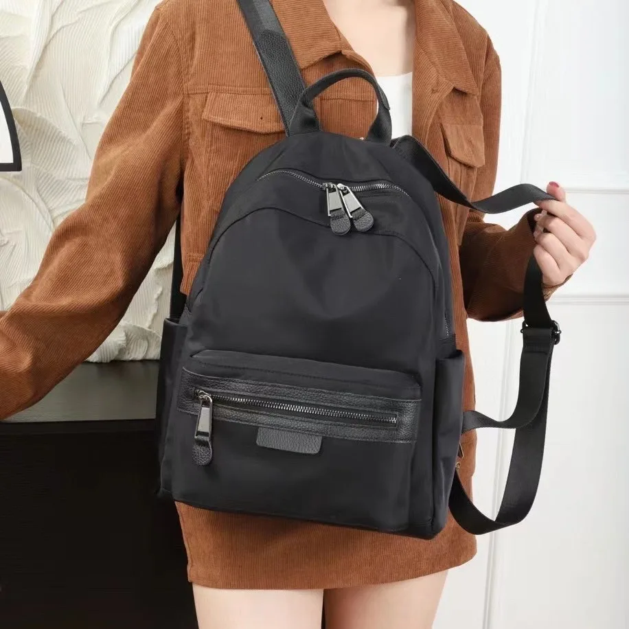 Lightweight Patchwork Women Travel Backpack Waterproof Black Casual Daily Bagpack Multi-pocket School Shoulder Bag
