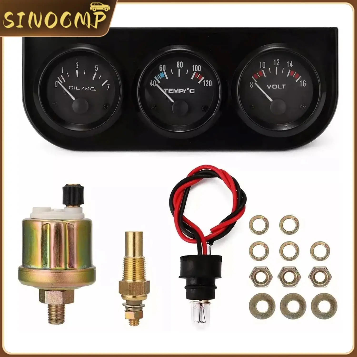 

3 In 1 Water Temp Gauge + Volt Meter + Oil Pressure Gauge Kit with Temp Sensor and Pressure Sensor 52mm Car Modification Gauge