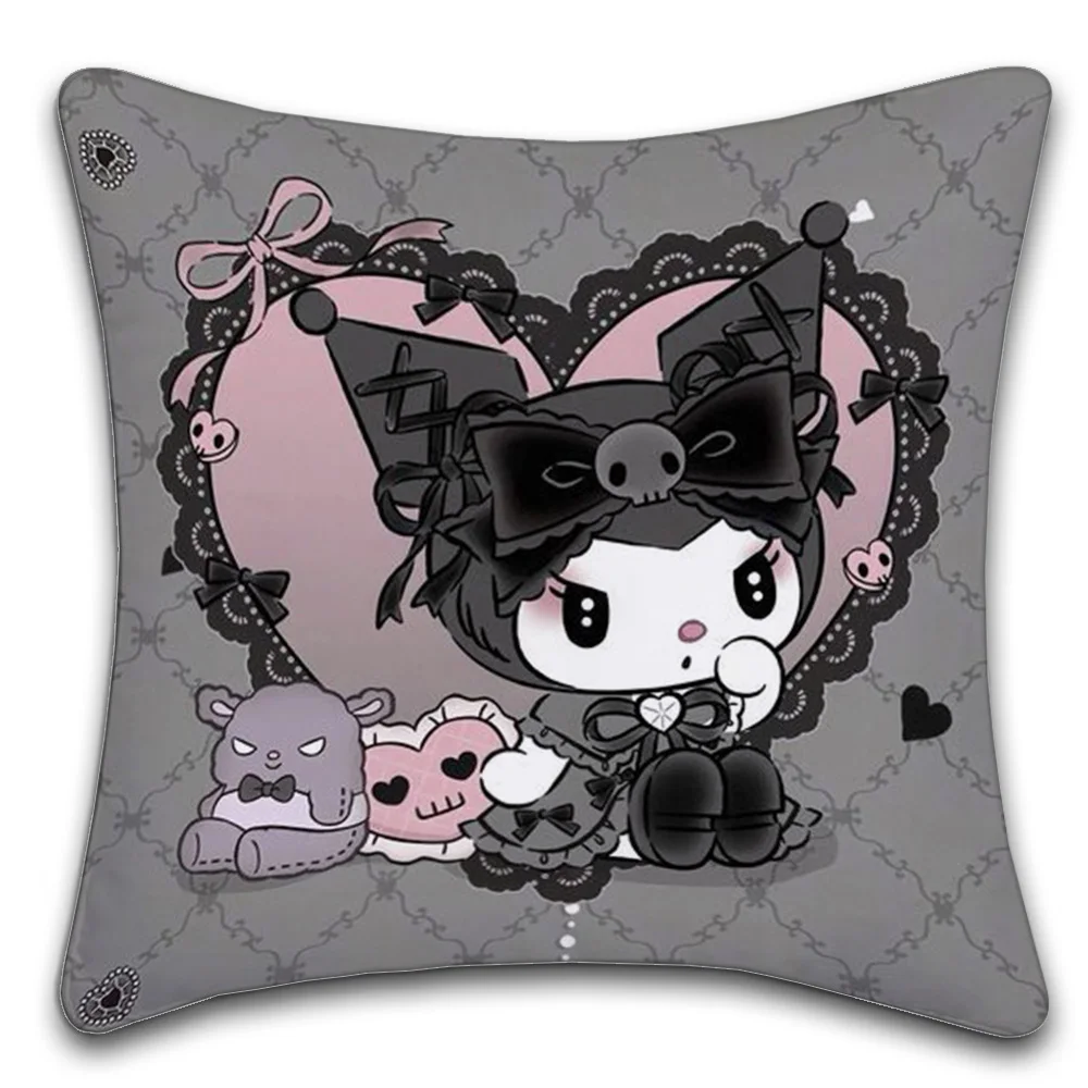 1PC Kuromi Sanrio Playtimes Pillow Case Anti-dustmite Pillowcase Invisible Zipper Silky Short Plush Sofa Cushion Cover