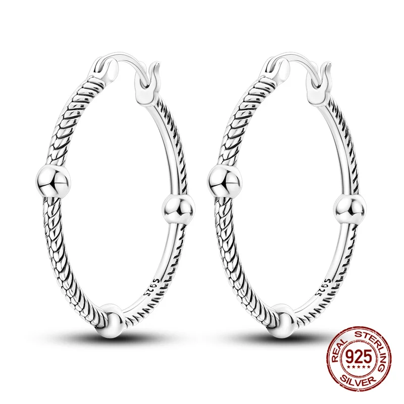 Original 925 Sterling Silver Hoop Earrings, Luxury Design