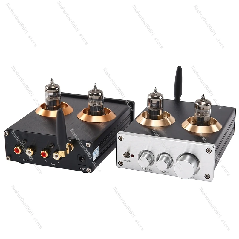 6J5 Vacuum Tube Amplifier Preamplifier BT Preamp AMP with Volumes Treble Bass Tone Adjustment Function for Home Sound Theater