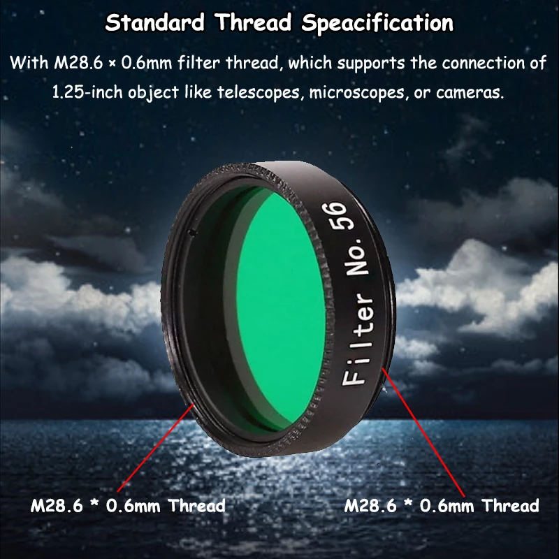 1.25インチ グリーンムーンフィルター M28.6*0.6mm 金属糸付き 天体望遠鏡接眼アクセサリー 月面&惑星観察用