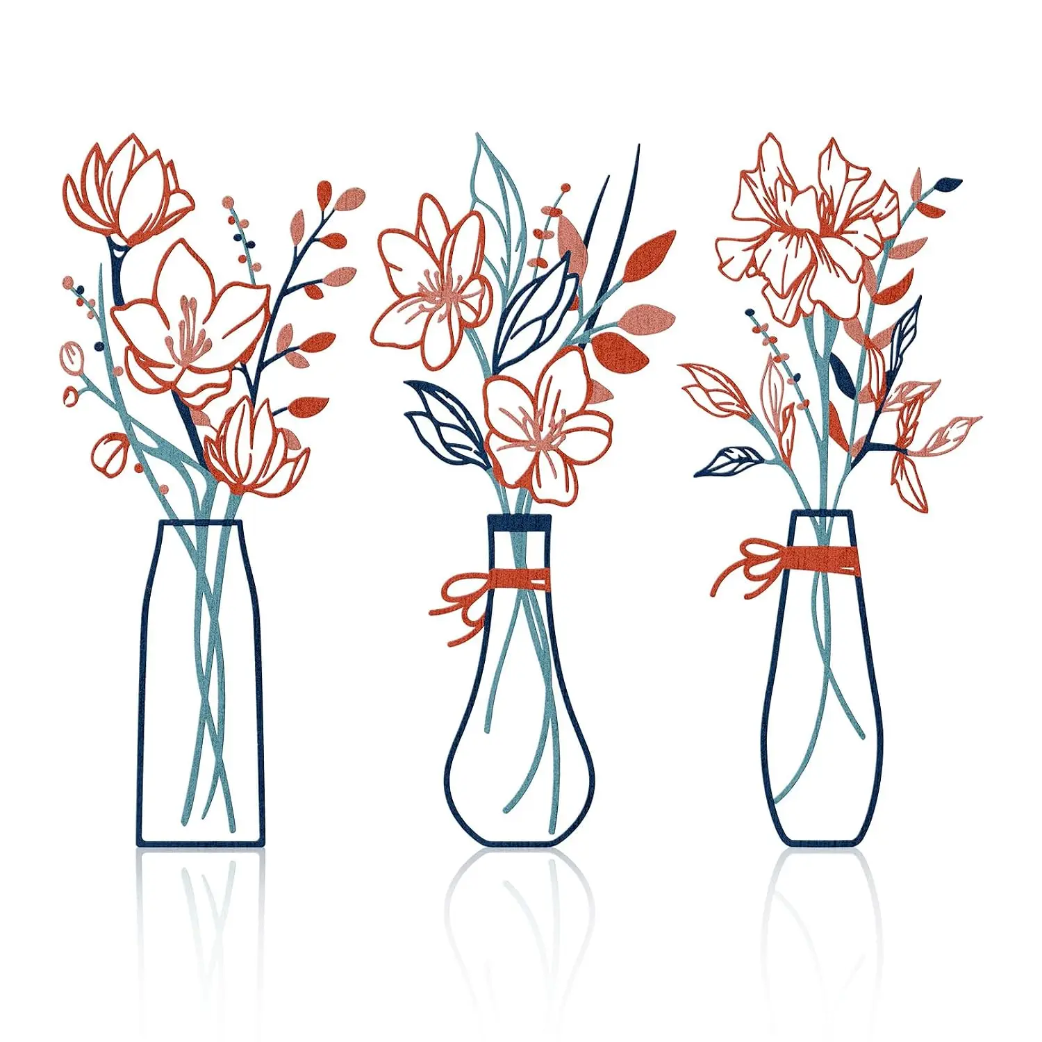 3 Pieces Metal Flowers Wall Art for Bathroom (Blue Orange), Customized