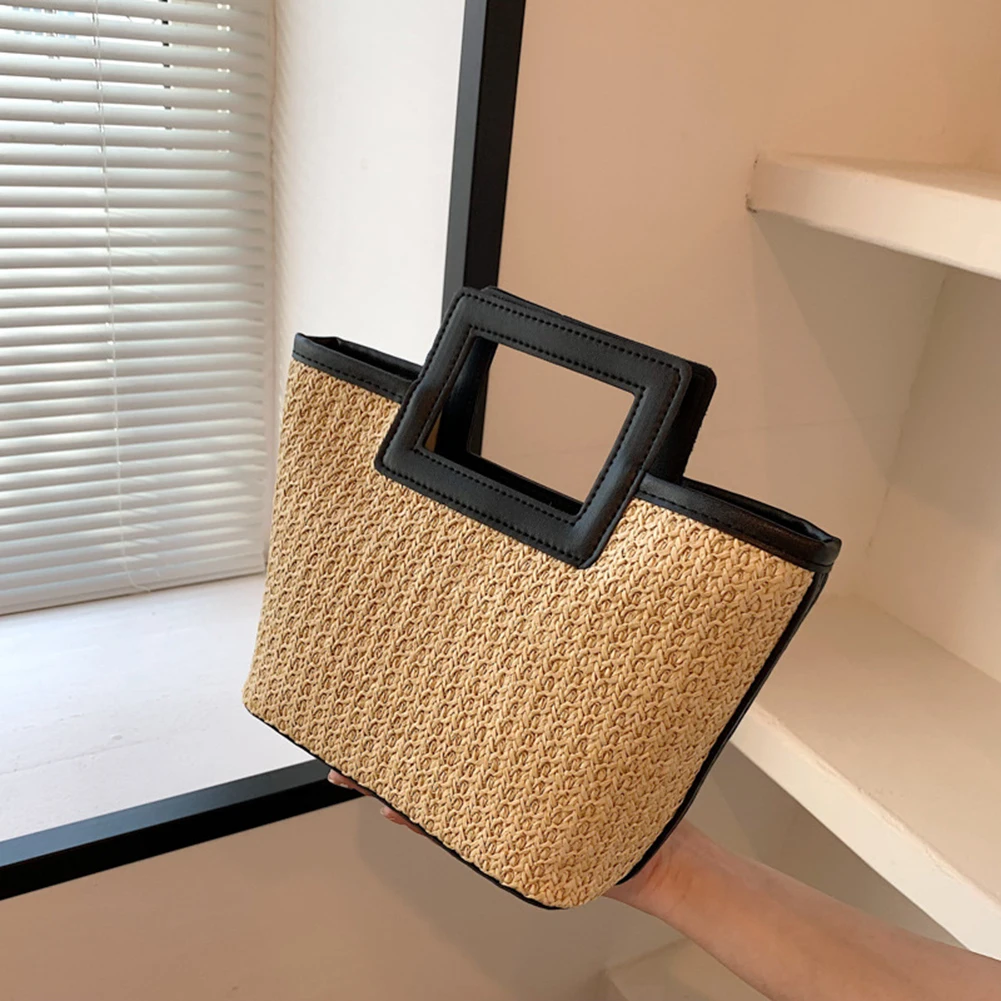 

Women Straw Tote Handbag PU Leather Casual Travel Handbag Large Capacity Versatile Weaving Bag Female Leisure Bag