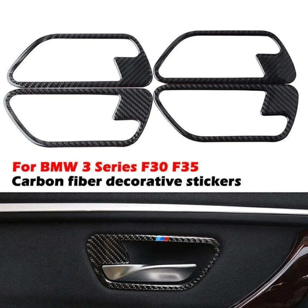 For BMW F30 F34 3series 3GT 18 2013-2018 4x Set Carbon Fiber Car Interior Door Handle Trim Door Stickers view 2