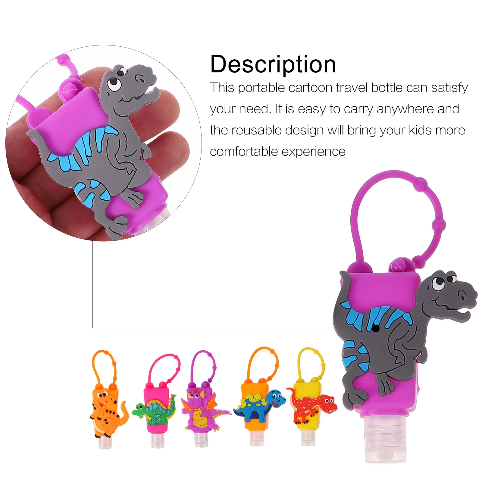 

6Pcs Cartoon Silicone Travel Bottles Leakproof Liquid Containers Hand Holder with Loop Hook for Travel Hand Holder