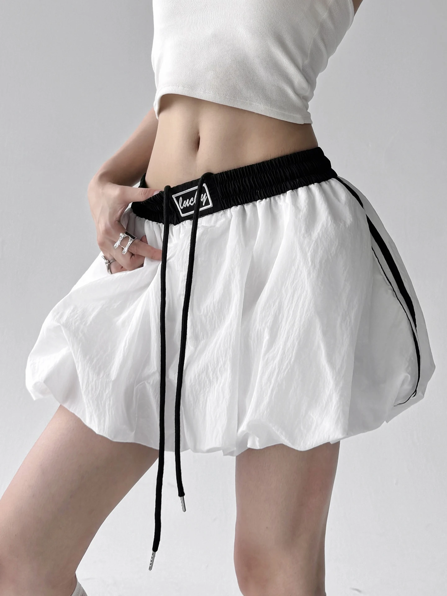 

Color Blo Letter Print Puffy Skirt High Waist ort A-Line Skirt Anti-Light Sexy Spicy Girl Summer New Arrival