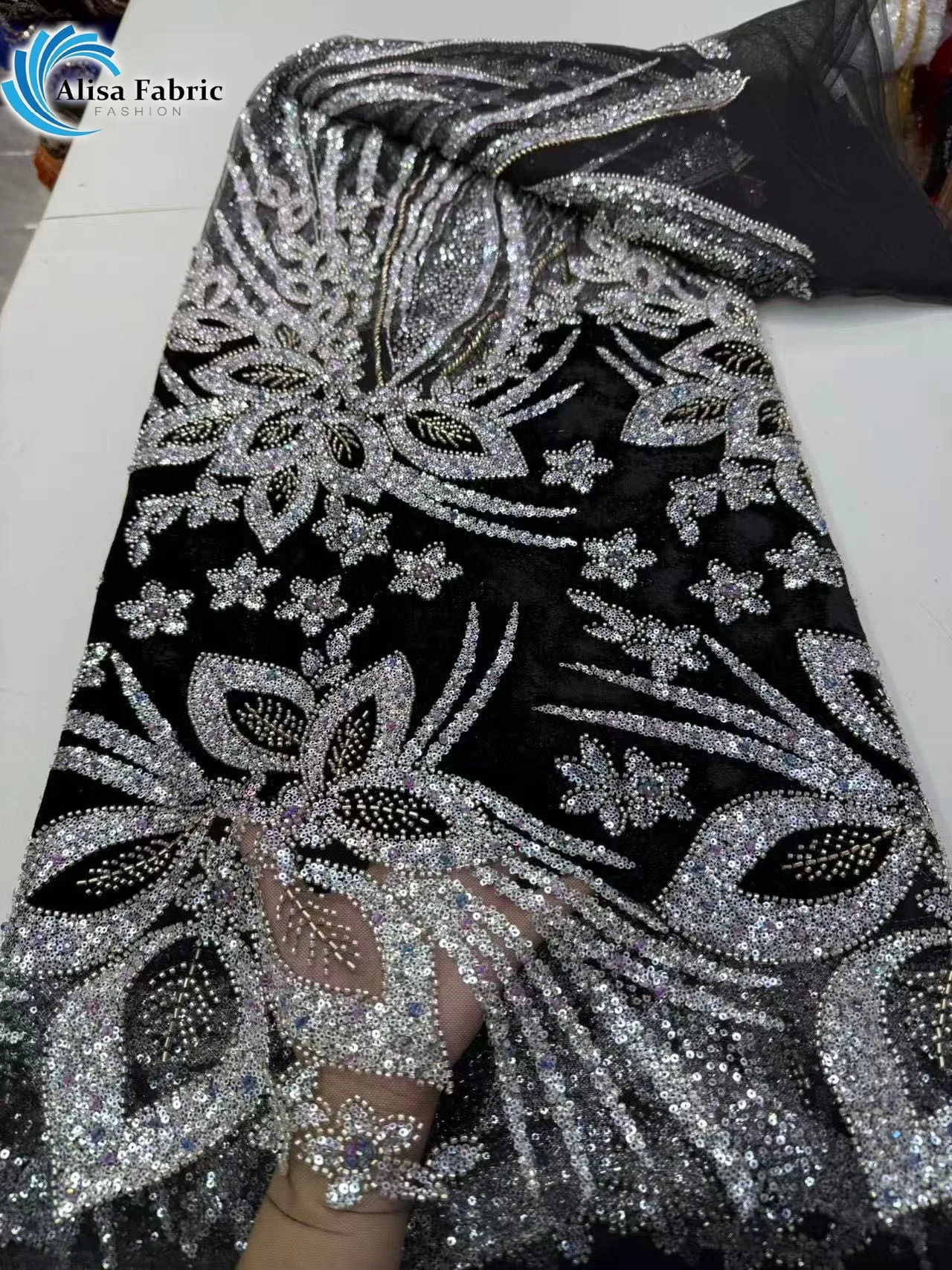 High quality beaded lace velvet lace 5 yards for women's luxurious beaded embroidery long evening dress Fall Ankara Fabric
