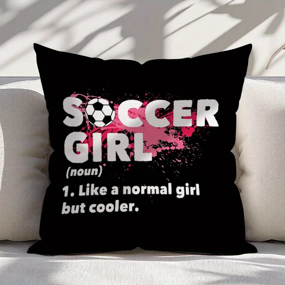 Decorative Soccer Girl Throw Pillow Cover Cushion Case Sports Fan Decor Trendy Statement Pillow for Gifts Home